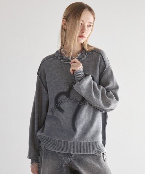 Spielio（シュピーリオ）の「【Spielio】Heart chain spray knit / ハートチェーンスプレーニット（ニット/セーター・メンズ・ブラック/グレー・S/M/L）」の4枚目の写真