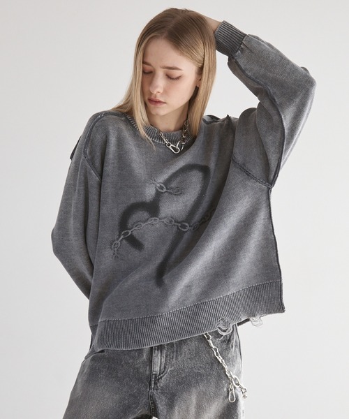 Spielio（シュピーリオ）の「【Spielio】Heart chain spray knit / ハートチェーンスプレーニット（ニット/セーター・メンズ・ブラック/グレー・S/M/L）」の6枚目の写真