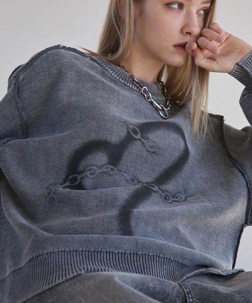 Spielio（シュピーリオ）の「【Spielio】Heart chain spray knit / ハートチェーンスプレーニット（ニット/セーター・メンズ・ブラック/グレー・S/M/L）」の13枚目の写真