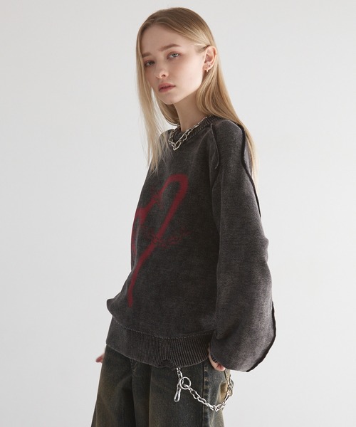 Spielio（シュピーリオ）の「【Spielio】Heart chain spray knit / ハートチェーンスプレーニット（ニット/セーター・メンズ・ブラック/グレー・S/M/L）」の18枚目の写真