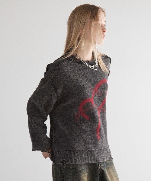 Spielio（シュピーリオ）の「【Spielio】Heart chain spray knit / ハートチェーンスプレーニット（ニット/セーター・メンズ・ブラック/グレー・S/M/L）」の21枚目の写真