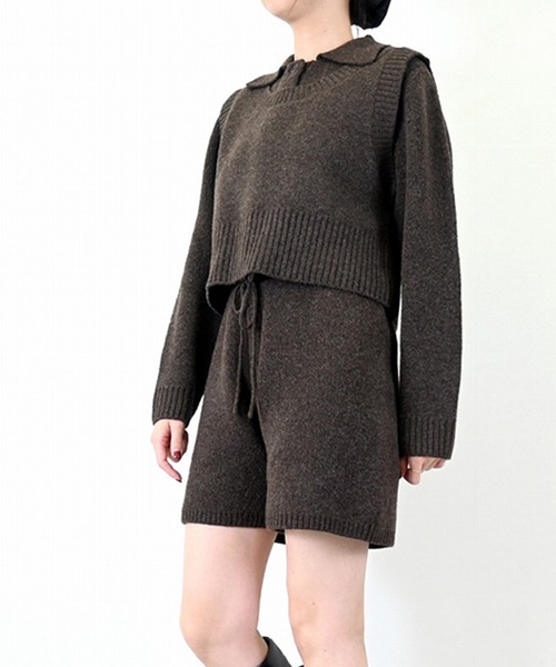 STYLEBLOCK（スタイルブロック）の「メランジニットクロップドベスト（ベスト・レディース・ブラック/チャコールグレー/ブラウン/グレー・M）」の8枚目の写真