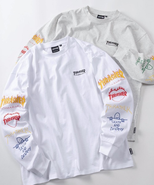 THRASHER(スラッシャー)の「【70】【THRASHER/スラッシャー】ワンポイント刺繍 アームロゴ バックプリント ロングスリーブTシャツ(Tシャツ/カットソー・メンズ・ホワイト/ホワイト系その他/ホワイト系その他2/ブラック/ブラック系その他/ブラック系その他2/アッシュグレー/グレー系その他/グレー系その他2・M/L/XL)」の2枚目の写真