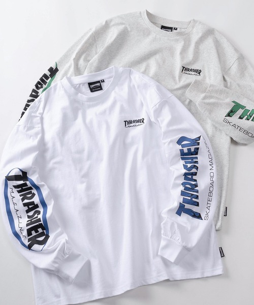THRASHER(スラッシャー)の「【70】【THRASHER/スラッシャー】ワンポイント刺繍 アームロゴ バックプリント ロングスリーブTシャツ(Tシャツ/カットソー・メンズ・ホワイト/ホワイト系その他/ホワイト系その他2/ブラック/ブラック系その他/ブラック系その他2/アッシュグレー/グレー系その他/グレー系その他2・M/L/XL)」の1枚目の写真