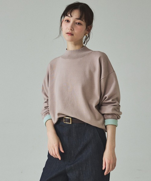 qualite（カリテ）の「バイカラーハイネックプルオーバー/冬服/オフィスカジュアル/スウェット/モックネック/カラーブロッキング（ニット/セーター・レディース・アイボリー/ベージュ/ラベンダー・フリー）」の19枚目の写真