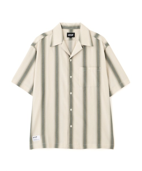 schott（ショット）の「Schott/ショット/STRIPE SS SHIRT/ストライプ 半袖 シャツ（シャツ/ブラウス・メンズ・ベージュ/ブラック・2XL/XL/L/M）」の2枚目の写真