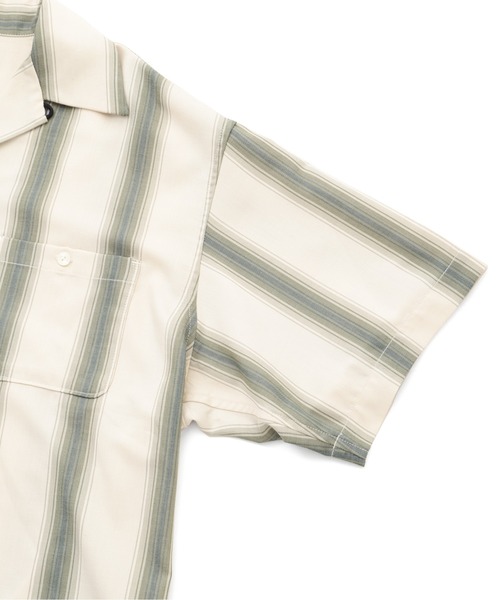 schott（ショット）の「Schott/ショット/STRIPE SS SHIRT/ストライプ 半袖 シャツ（シャツ/ブラウス・メンズ・ベージュ/ブラック・2XL/XL/L/M）」の9枚目の写真
