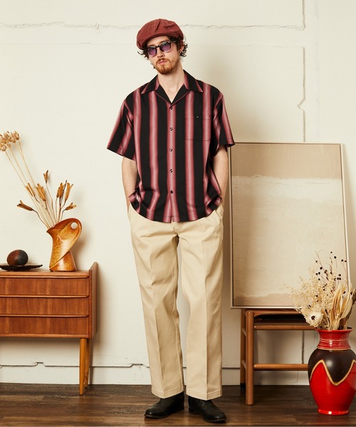 schott（ショット）の「Schott/ショット/STRIPE SS SHIRT/ストライプ 半袖 シャツ（シャツ/ブラウス・メンズ・ベージュ/ブラック・2XL/XL/L/M）」の3枚目の写真