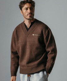 CIRCLEE（サークリー）の「CIRCLEE(サークリー)畦編み Vネック ジップアップニットプルオーバー（ニット/セーター）」