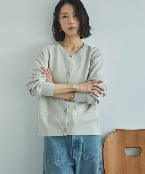 Doux archives（ドゥアルシーヴ）の「ニットジャケット（カーディガン/ボレロ・レディース・チャコールグレー/グレイッシュベージュ/ネイビー・FREE）」の6枚目の写真