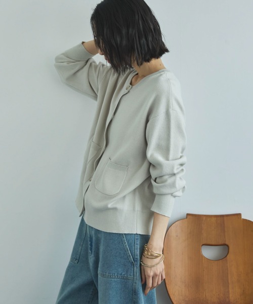 Doux archives（ドゥアルシーヴ）の「ニットジャケット（カーディガン/ボレロ・レディース・チャコールグレー/グレイッシュベージュ/ネイビー・FREE）」の7枚目の写真