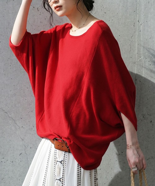 antiqua(アンティカ)の「ガーター編み ドルマン ニット(ニット/セーター・レディース・ブルー/ブラック/ベージュ系その他/レッド・ONESIZE)」の16枚目の写真