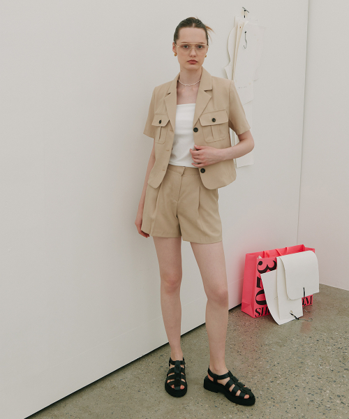 320SHOWROOM（320ショールーム）の「Utility Collar Short Sleeve Pocket Jacket Butter beige（その他アウター・レディース・その他・SMALL/MEDIUM）」の4枚目の写真