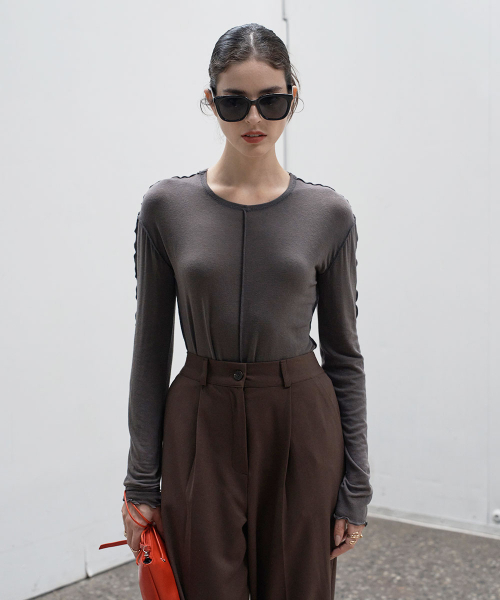 320SHOWROOM(320ショールーム)の「Stitch see-through long sleeve Charcoal(Tシャツ/カットソー・レディース・その他・FREE)」の1枚目の写真