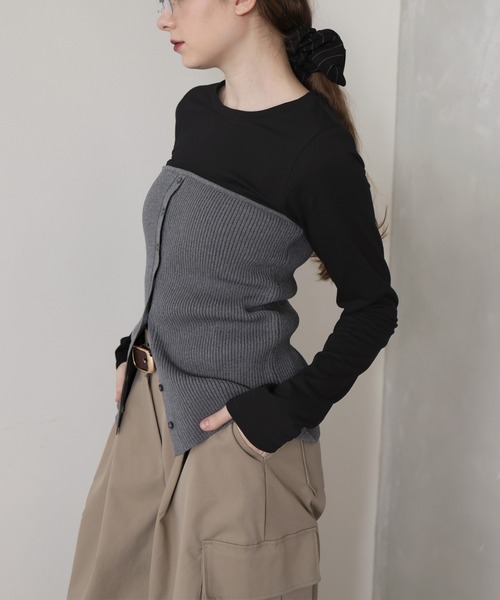 Mili affinity(ミリアフィニティー)の「リブニットビスチェデザイン長袖Tシャツ(ニット/セーター・レディース・ブラック×グレー/ホワイト×ブラック/グレー系/ホワイト×グレー・FREE)」の7枚目の写真