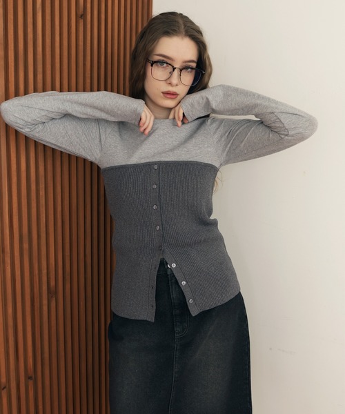 Mili affinity(ミリアフィニティー)の「リブニットビスチェデザイン長袖Tシャツ(ニット/セーター・レディース・ブラック×グレー/ホワイト×ブラック/グレー系/ホワイト×グレー・FREE)」の19枚目の写真