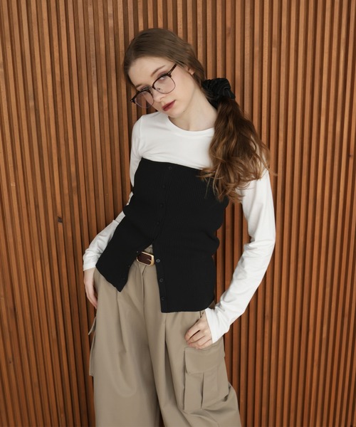 Mili affinity(ミリアフィニティー)の「リブニットビスチェデザイン長袖Tシャツ(ニット/セーター・レディース・ブラック×グレー/ホワイト×ブラック/グレー系/ホワイト×グレー・FREE)」の21枚目の写真