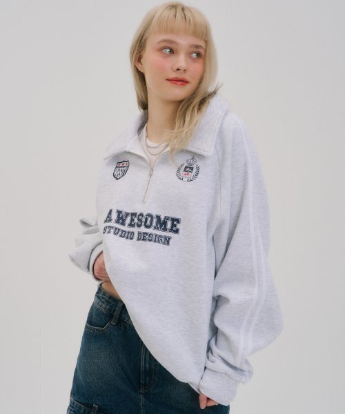 AWESOME STUDIO(オーサムスタジオ)の「カラーハーフジップサッカースウェットシャツホワイトグレー(スウェット・レディース・その他・L)」の2枚目の写真