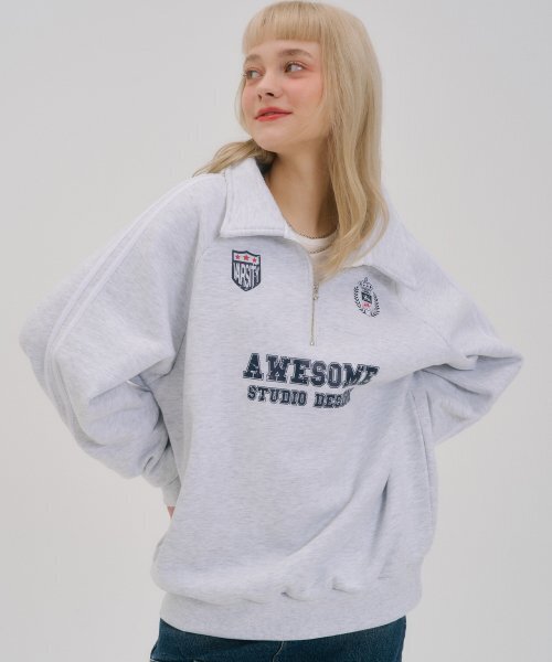 AWESOME STUDIO(オーサムスタジオ)の「カラーハーフジップサッカースウェットシャツホワイトグレー(スウェット・レディース・その他・L)」の3枚目の写真