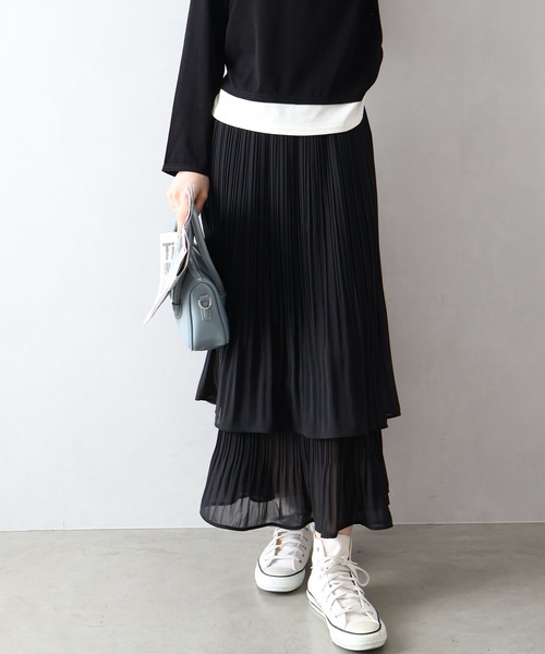 SpRay（スプレイ）の「シアープリーツティアードスカート（スカート・レディース・ブラック/アイボリー・FREE）」の3枚目の写真