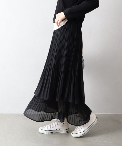 SpRay（スプレイ）の「シアープリーツティアードスカート（スカート・レディース・ブラック/アイボリー・FREE）」の5枚目の写真