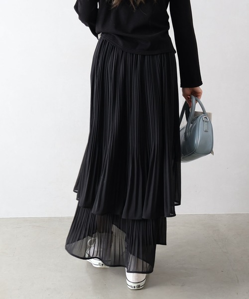 SpRay（スプレイ）の「シアープリーツティアードスカート（スカート・レディース・ブラック/アイボリー・FREE）」の6枚目の写真