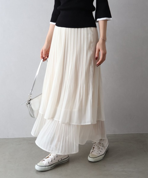 SpRay（スプレイ）の「シアープリーツティアードスカート（スカート・レディース・ブラック/アイボリー・FREE）」の9枚目の写真
