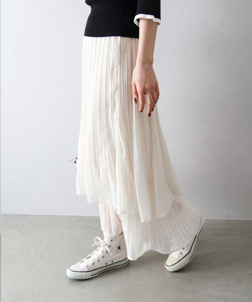 SpRay（スプレイ）の「シアープリーツティアードスカート（スカート・レディース・ブラック/アイボリー・FREE）」の10枚目の写真