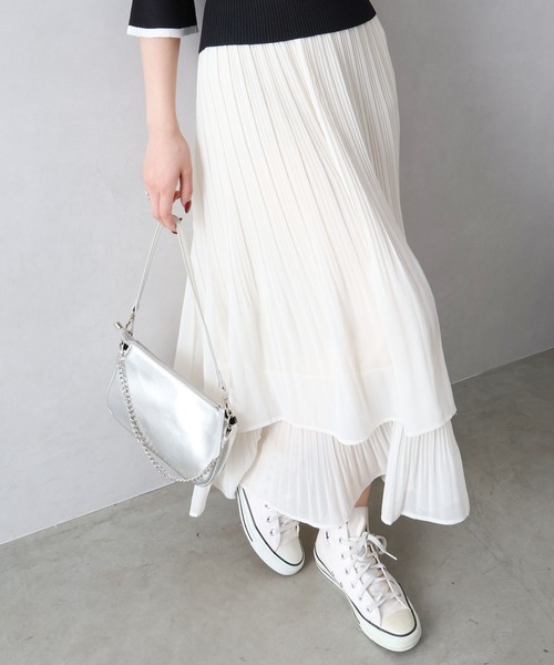 SpRay（スプレイ）の「シアープリーツティアードスカート（スカート・レディース・ブラック/アイボリー・FREE）」の12枚目の写真