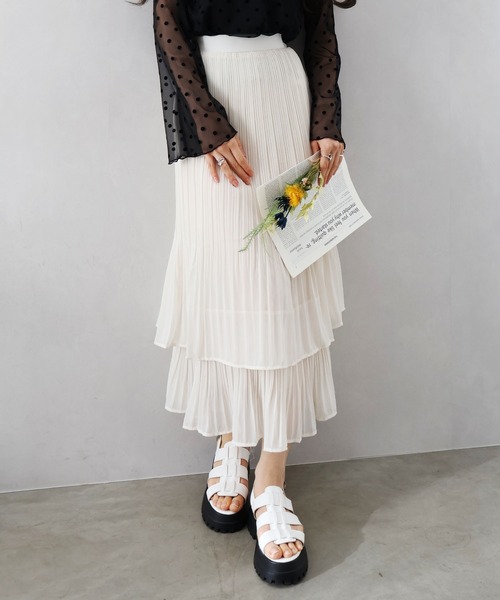 SpRay（スプレイ）の「シアープリーツティアードスカート（スカート・レディース・ブラック/アイボリー・FREE）」の20枚目の写真