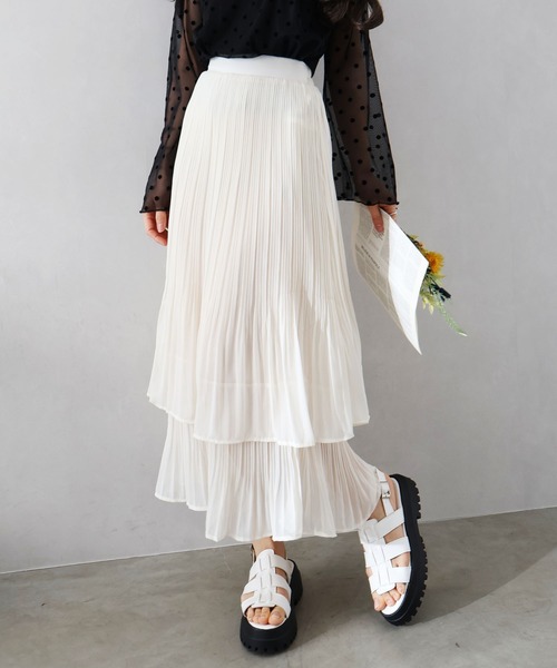 SpRay（スプレイ）の「シアープリーツティアードスカート（スカート・レディース・ブラック/アイボリー・FREE）」の21枚目の写真