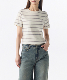 ウィメンズマルチストライプクルーネックTシャツ1 [クリーム]