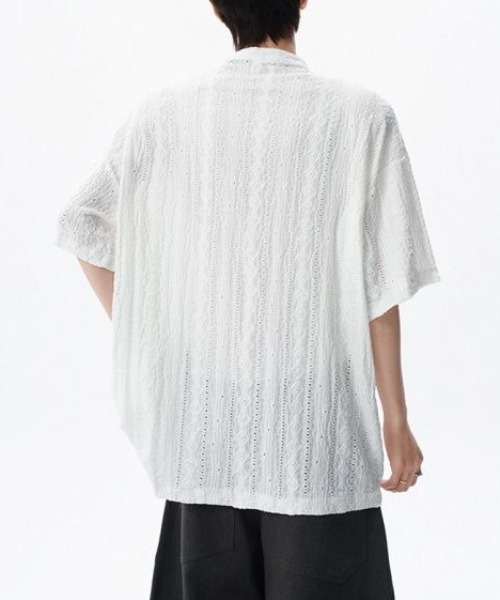 lilful（リルフル）の「【26年春夏新作】シアージャガード透かし網レースアップTシャツ（Tシャツ/カットソー・メンズ・ブラック/ホワイト・M/L）」の14枚目の写真