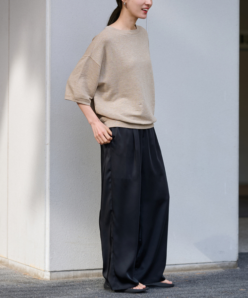 FRAMeWORK（フレームワーク）の「≪WEB先行 / 追加≫LINEN TERRY LOOSEプルオーバー（Tシャツ/カットソー・レディース・ベージュ/ホワイト・FREE）」の16枚目の写真