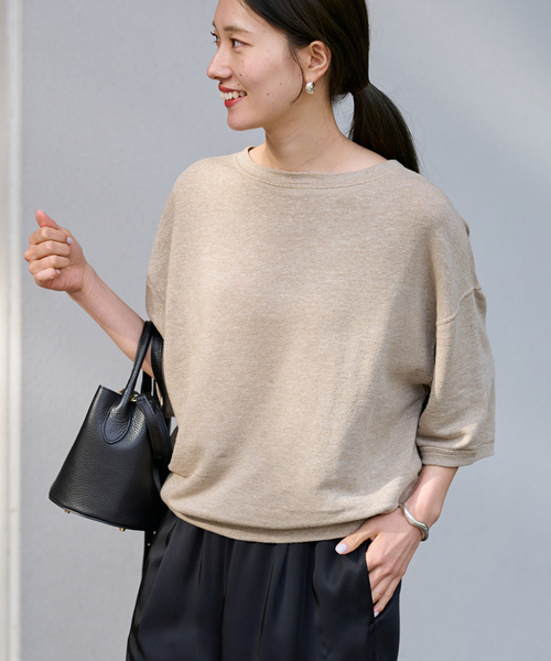 FRAMeWORK（フレームワーク）の「≪WEB先行 / 追加≫LINEN TERRY LOOSEプルオーバー（Tシャツ/カットソー・レディース・ベージュ/ホワイト・FREE）」の14枚目の写真