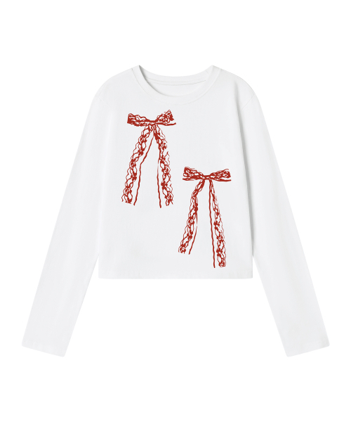 GRAVER（グレーバー）の「[ユニセックス]TWO RIBBONS ロングスリーブTシャツ_WHITE（Tシャツ/カットソー・レディース・ホワイト・MEDIUM/LARGE/SMALL）」の2枚目の写真
