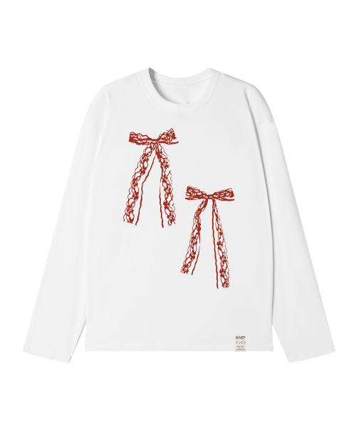 GRAVER（グレーバー）の「[ユニセックス]TWO RIBBONS ロングスリーブTシャツ_WHITE（Tシャツ/カットソー・レディース・ホワイト・MEDIUM/LARGE/SMALL）」の3枚目の写真