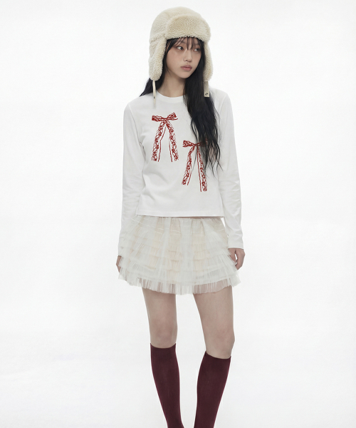 GRAVER（グレーバー）の「[ユニセックス]TWO RIBBONS ロングスリーブTシャツ_WHITE（Tシャツ/カットソー・レディース・ホワイト・MEDIUM/LARGE/SMALL）」の4枚目の写真