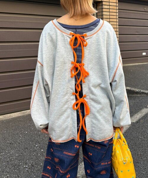 HELLO.SANFRANCISCO（ハローサンフランシスコ）の「【HELLO.SANFRANCISCO】2WAYハロサンカットアウトスウェット（Tシャツ/カットソー・レディース・オレンジ/ブルー/ライトグレー・ONE SIZE）」の8枚目の写真