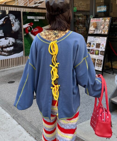 HELLO.SANFRANCISCO（ハローサンフランシスコ）の「【HELLO.SANFRANCISCO】2WAYハロサンカットアウトスウェット（Tシャツ/カットソー・レディース・オレンジ/ブルー/ライトグレー・ONE SIZE）」の17枚目の写真