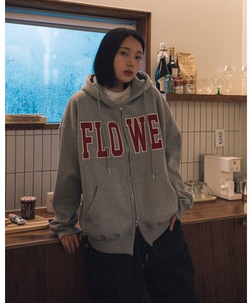 FLOWER ZIP UP HOOD (GREY)