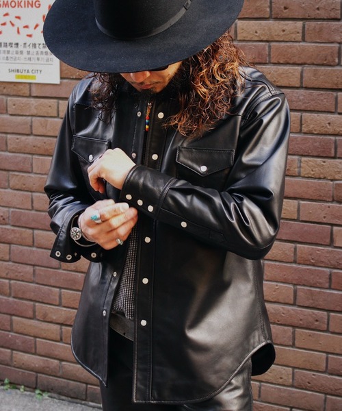 Lee(リー)の「Wrangler/ラングラー 27MW LEATHER【シープレザー】/ウエスタンシャツ(シャツ/ブラウス・メンズ・ブラック・MEDIUM/LARGE/X-LARGE/SMALL)」の1枚目の写真