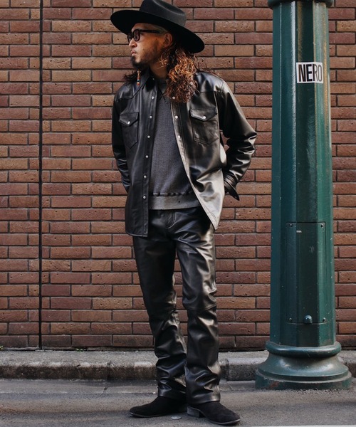 Lee(リー)の「Wrangler/ラングラー 27MW LEATHER【シープレザー】/ウエスタンシャツ(シャツ/ブラウス・メンズ・ブラック・MEDIUM/LARGE/X-LARGE/SMALL)」の4枚目の写真