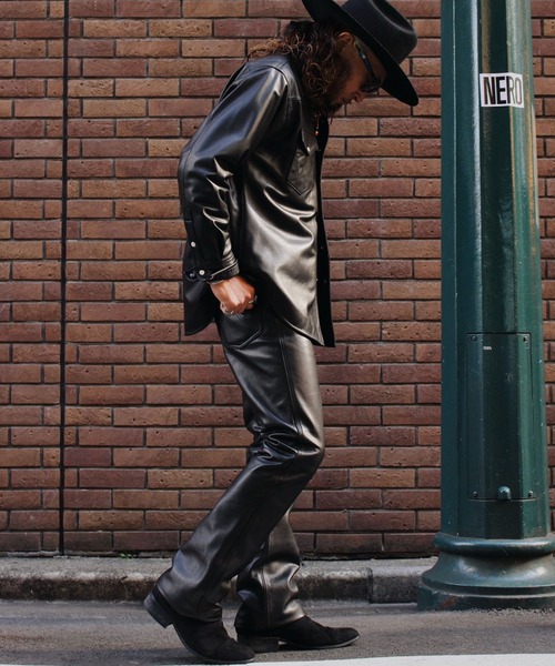 Lee(リー)の「Wrangler/ラングラー 27MW LEATHER【シープレザー】/ウエスタンシャツ(シャツ/ブラウス・メンズ・ブラック・MEDIUM/LARGE/X-LARGE/SMALL)」の5枚目の写真