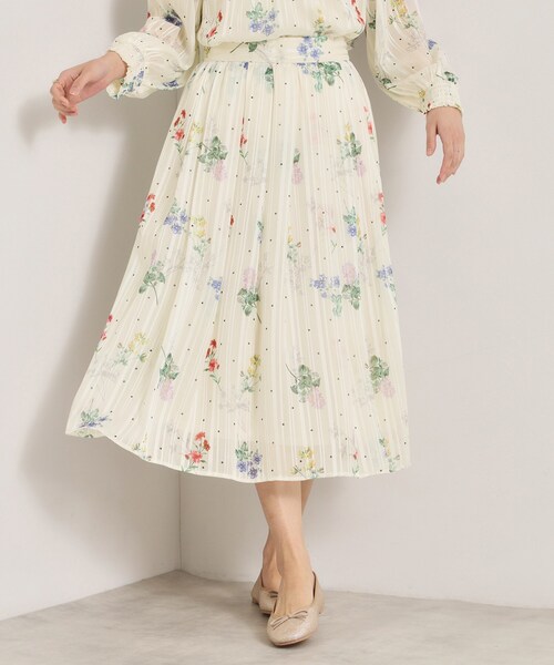 ITS'DEMO(イッツデモ)の「【手洗い可/セットアップ可】ラメストライプ花柄スカート(スカート・レディース・アイボリー系/ネイビー系/サックスブルー系・00)」の1枚目の写真