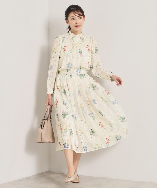 ITS'DEMO(イッツデモ)の「【手洗い可/セットアップ可】ラメストライプ花柄スカート(スカート・レディース・アイボリー系/ネイビー系/サックスブルー系・00)」の5枚目の写真