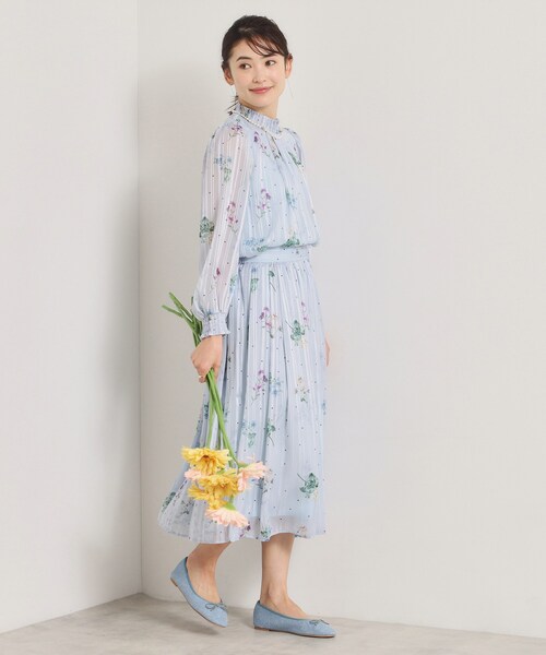 ITS'DEMO(イッツデモ)の「【手洗い可/セットアップ可】ラメストライプ花柄スカート(スカート・レディース・アイボリー系/ネイビー系/サックスブルー系・00)」の10枚目の写真