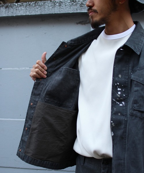Snow Peak(スノーピーク)の「Snow Peak / Sulfur Dyed Fade Painted Coverall フェードペイントカバーオール(テーラードジャケット・メンズ・ホワイト/チャコール・S/M/L/XL)」の7枚目の写真