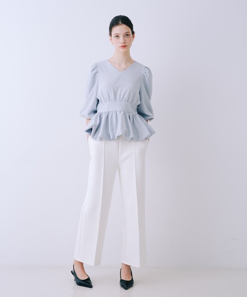 SELFIST(セルフィスト)の「バルーンパフショルブラウス 春服 夏服 Vネック シアーシャツ(シャツ/ブラウス・レディース・オフホワイト/ブラック/グレイッシュブルー・36/38)」の11枚目の写真