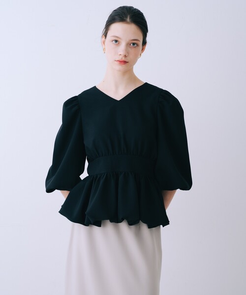 SELFIST(セルフィスト)の「バルーンパフショルブラウス 春服 夏服 Vネック シアーシャツ(シャツ/ブラウス・レディース・オフホワイト/ブラック/グレイッシュブルー・36/38)」の20枚目の写真